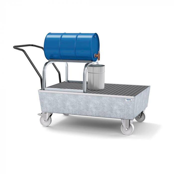 Fahrbare Auffangwanne classic-line - Stahl - für 1 Fass à 200 l - mit feuerverzinktem Gitterrost und Fassbock