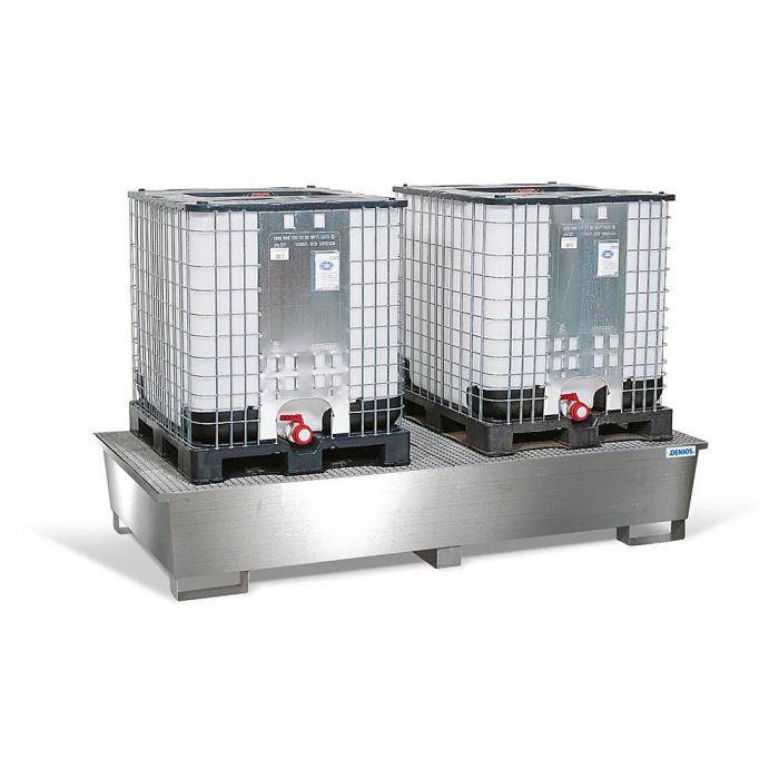 Auffangwanne pro-line - Edelstahl - für 2 IBC á 1000 l - mit verzinktem Gitterrost