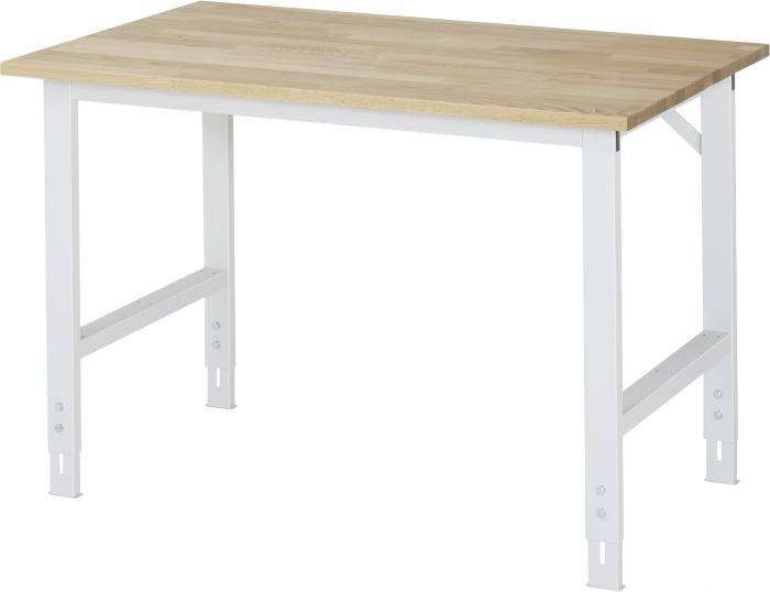 Arbeitstisch mit Buche-Massiv-Platte - Höhe einstellbar 760-1080 mm - Tiefe 800 mm - Flächenlast 500 kg
