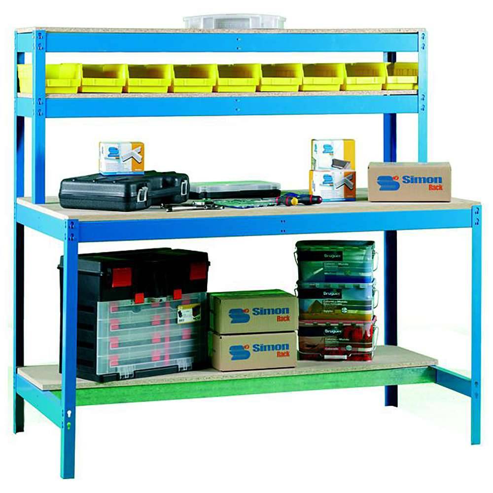 Werkbank BT-1 - 1440 x 1500 x 750 mm - Farbe blau - Arbeitsplatte MDF - Tragkraft 600 kg
