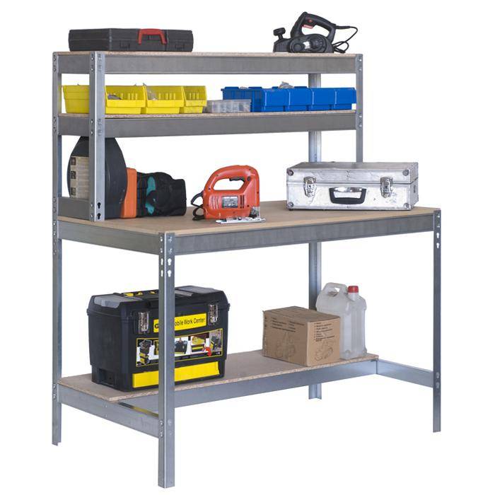 Werkbank BT-1 - 1440 x 1500 x 750 mm - Farbe verzinkt - Arbeitsplatte MDF - Tragkraft 600 kg