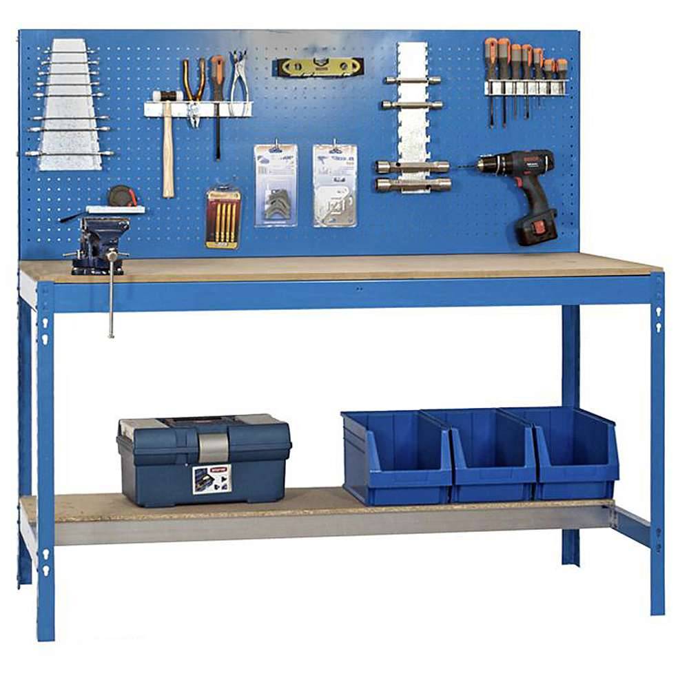Werkbank BT-2 - 1440 x 900 x 600 mm - Farbe blau - Arbeitsplatte MDF - Tragkraft 600 kg