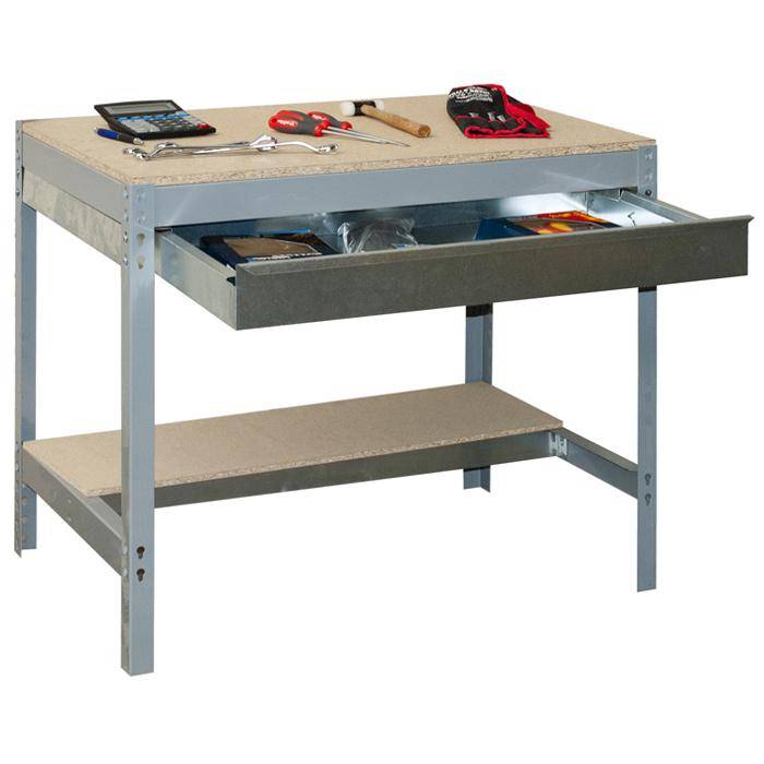 Werkbank BT-3 BOX - 840 x 1500 x 750 mm - Farbe grau - Tragkraft 600 kg - mit Schublade