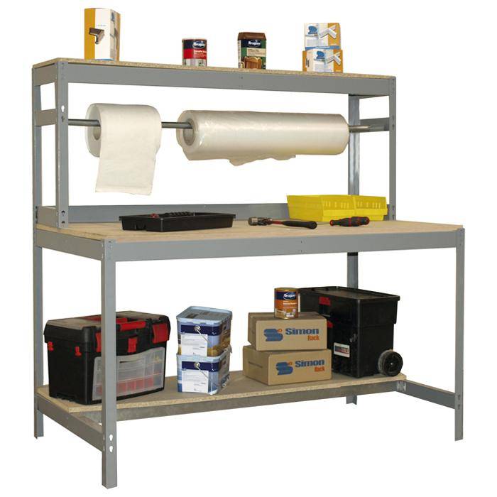 Werkbank BT-4 - 1440 x 1200 x 750 mm - Farbe grau - Arbeitsplatte MDF - mit Stange