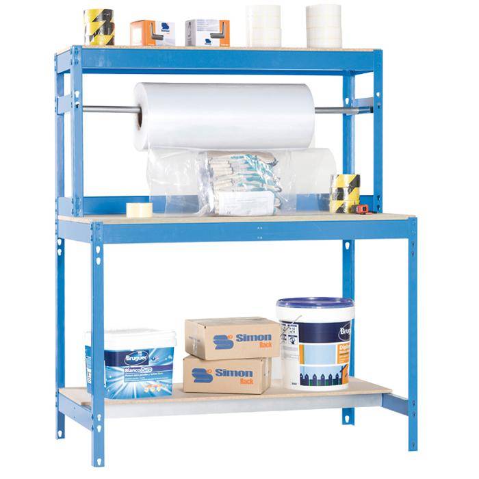 Werkbank BT-4 - 1440 x 900 x 750 mm - Farbe blau - Arbeitsplatte MDF - mit Stange