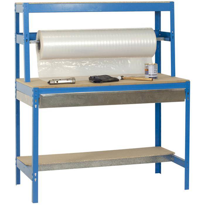 Werkbank BT-4 BOX - 1440 x 1500 x 750 mm - Farbe blau - Tragkraft 600 kg - mit Stange und Schublade