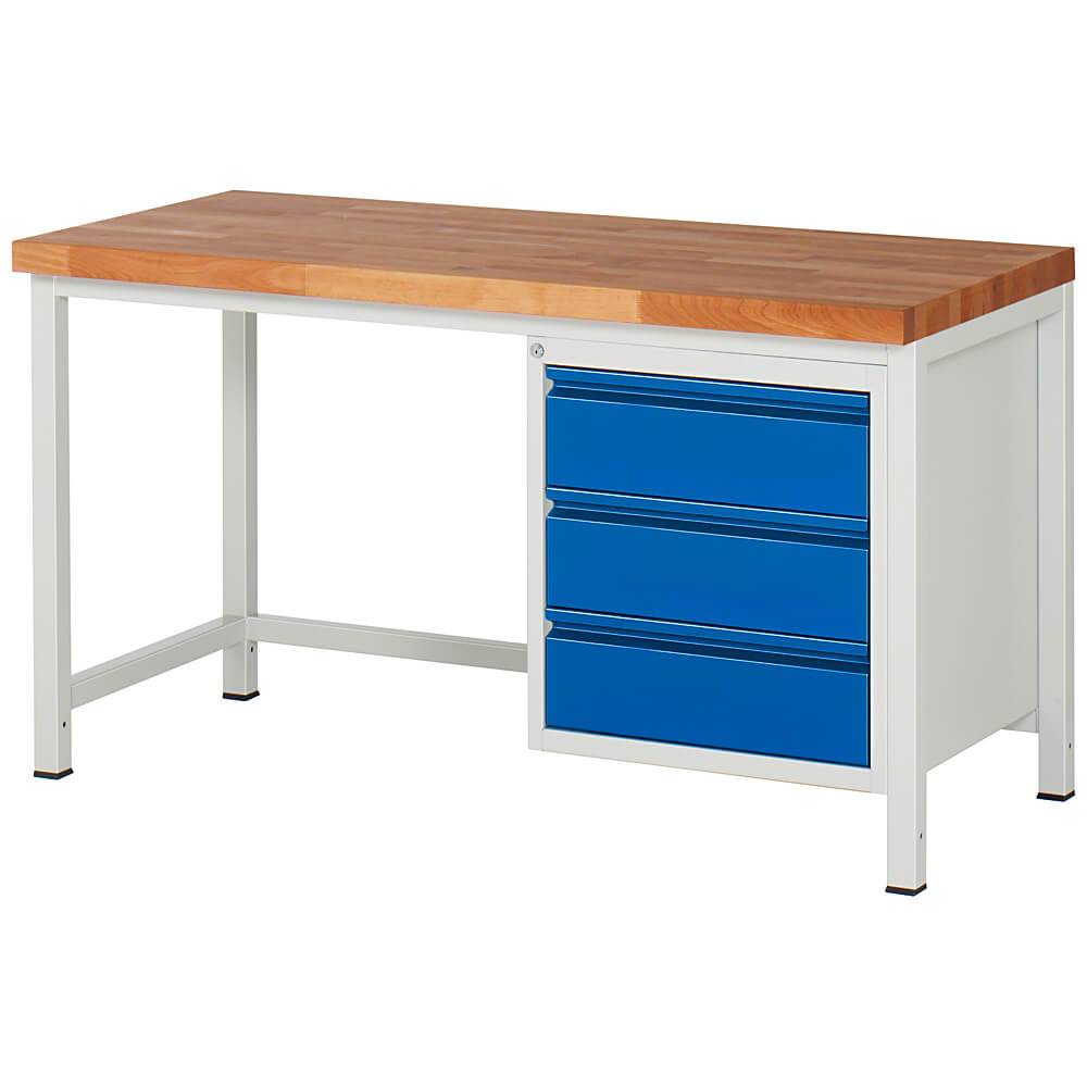 Werkbank Serie BASIC-8 - Modell 8157 - Breite 1500 mm - mit 3 Schubladen - Buche Massiv - 40 mm