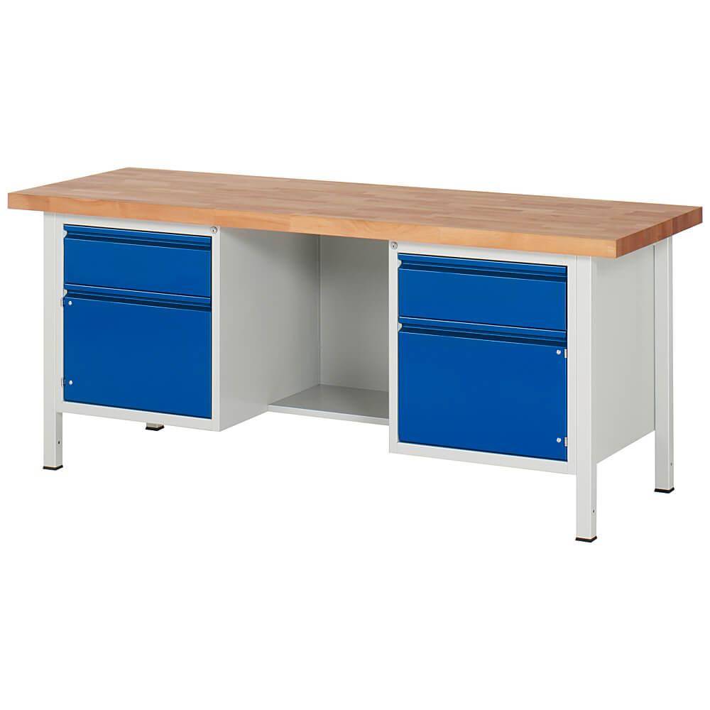 Werkbank Serie BASIC-8 - Modell 8551 - Breite 2000 mm - Flächenlast 1.250 kg - 2 Schuladen + 2 Türen