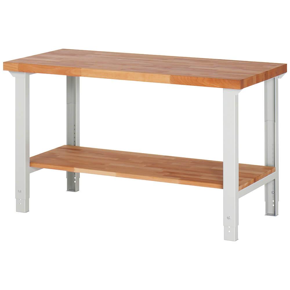 Werkbank bis 750 kg Buche Massiv 40 mm - mit Ablageboden - Arbeitshöhe einstellbar von 790 bis 1140 mm