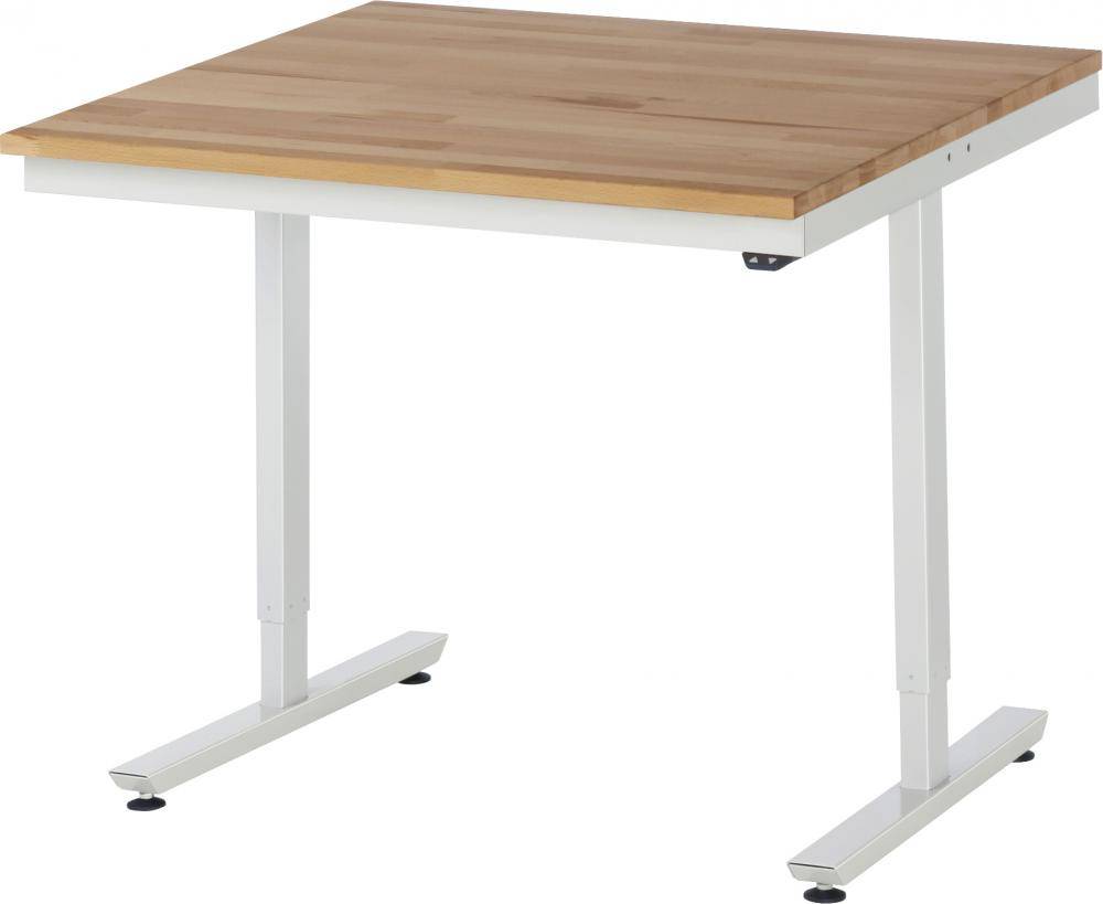 Arbeitstisch - Arbeitsplatte Buche massiv - elektrisch höhenverstellbar von 720 bis 1120 mm - 1000 mm x 1000 mm - Flächenlast max. 150 kg