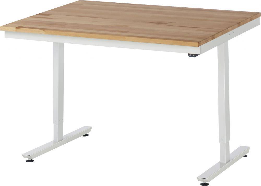Arbeitstisch - Arbeitsplatte Buche massiv - elektrisch höhenverstellbar von 720 bis 1120 mm - 1250 mm x 1000 mm - Flächenlast max. 150 kg