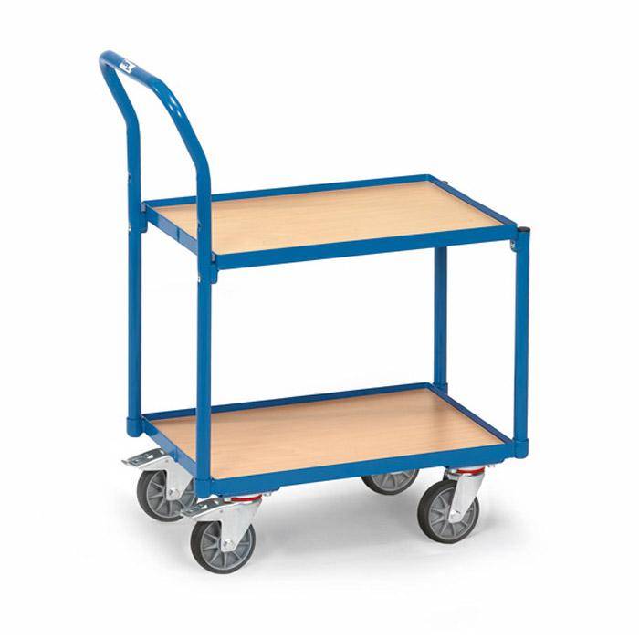 Etagenroller mit Rohrschiebebügel - mit 2 Böden aus Holz - 100 mm Rand