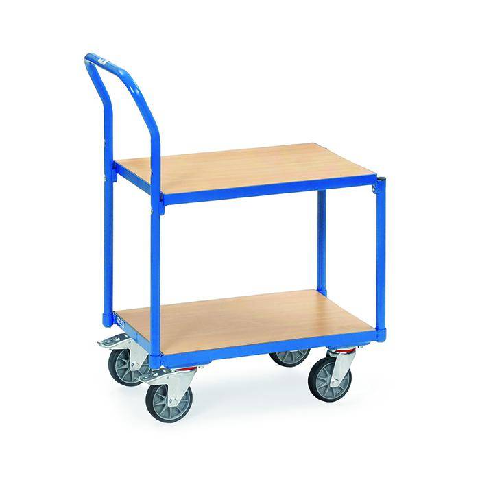 Etagenroller mit Rohrschiebebügel - mit 2 Böden aus Holz - bündig im Rahmen