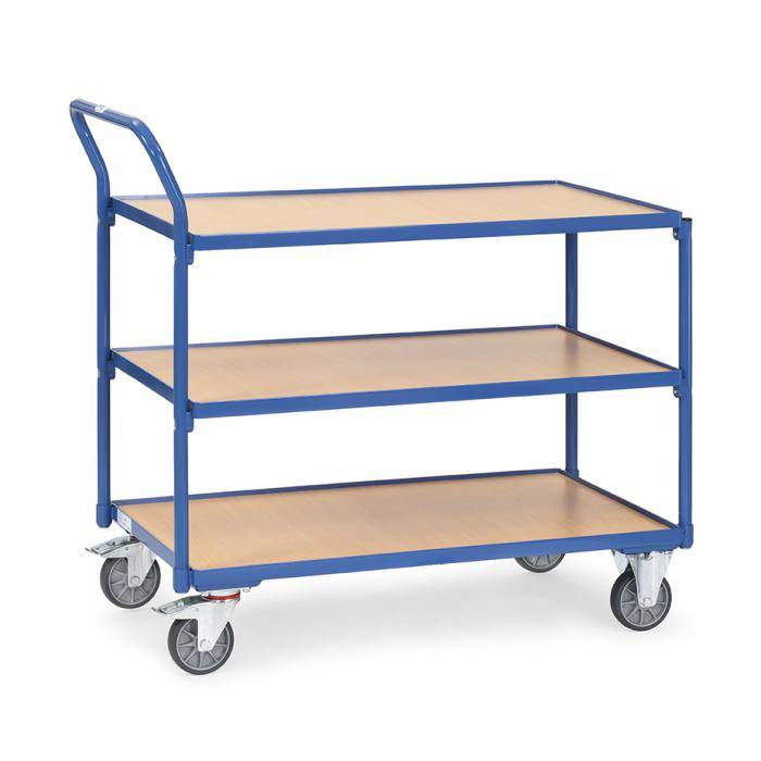 Tischwagen - Tragkraft 250 kg - mit 3 Böden - Griff hochstehend - Außenmaße LxBxH 980x500x1030 mm