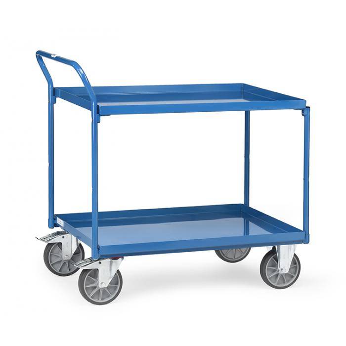 Tischwagen - 400 kg - mit 2 Böden aus Blechwannen - Griff hochstehend