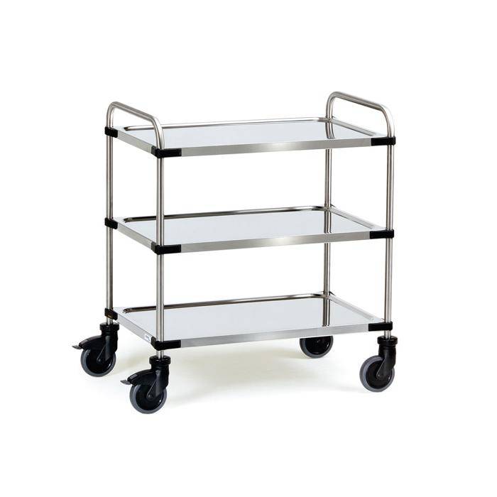 Edelstahlwagen - 150 kg - mit Rohrschiebebügel und 3 Böden