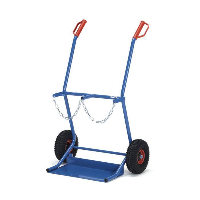 Stahlflaschenkarre - für 2 à 20 Liter Inhalt - Ø 2250 mm - mit Vollgummibereifung - 250 x 60 mm - Gesamtbreite 760 mm