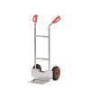 Ein Handwagen mit zwei Rädern und roten Griffen, entwickelt zum Transportieren schwerer Gegenstände.