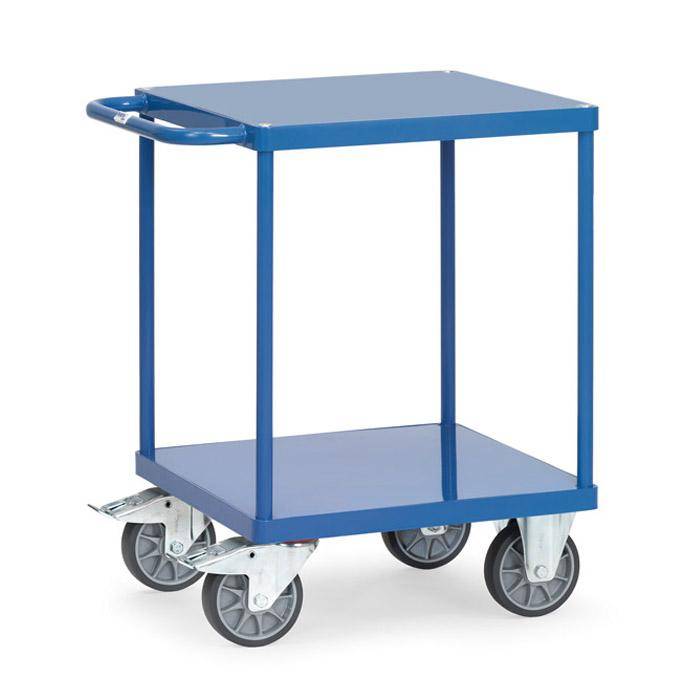 Tischwagen - mit quadratischer Ladefläche - mit 2 Böden aus Stahlblech - bündig mit Rahmen
