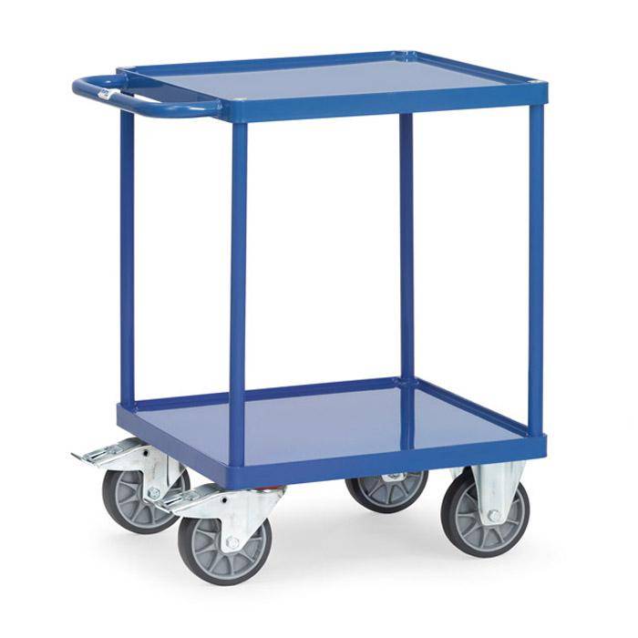 Tischwagen - mit quadratischer Ladefläche - mit 2 Böden aus Stahlblech - mit 10 mm hohem Rand