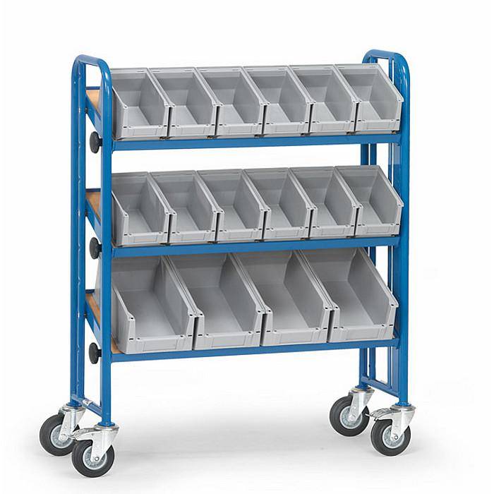 Montagewagen - mit 3 neigbaren Böden aus Holz und Kästen