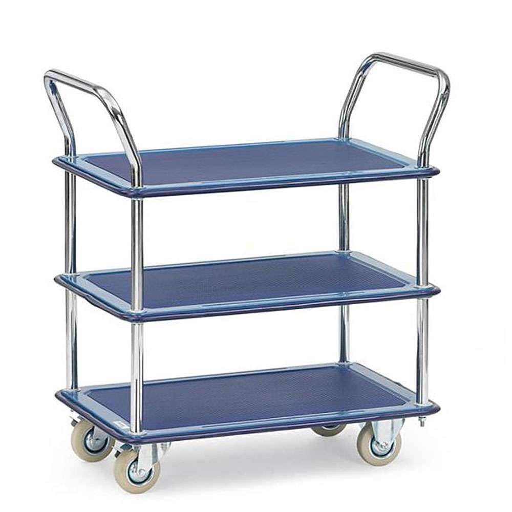 Ganzstahlwagen - Tragkraft 120 kg - 3 Böden - Schiebebügel