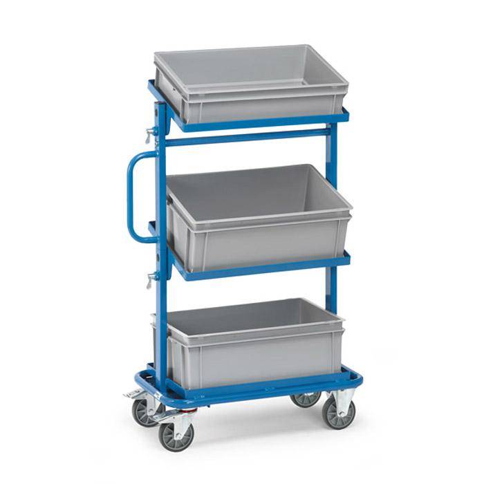 Beistellwagen - mit offenem Rahmen und 3 Kunststoffkästen - Ladeflächen neigbar
