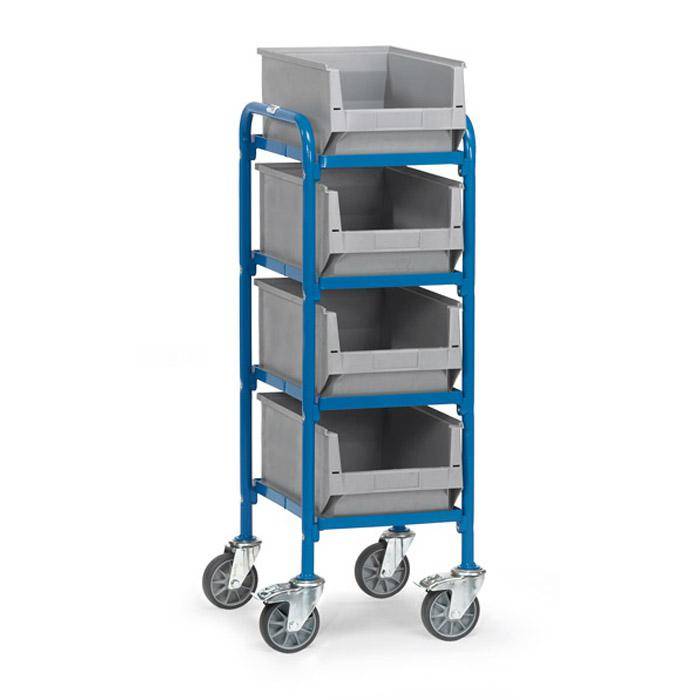 Beistellwagen - mit 4 Böden aus Holz - Länge 320 mm - mit 4 Sichtlagerkästen