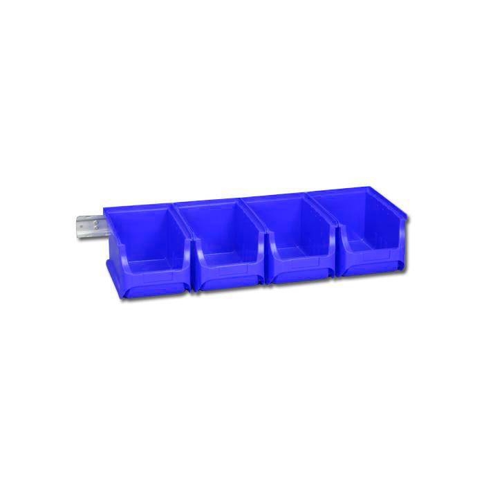 Stapelsichtboxen-Set ProfiPlus Set 3/5 - mit Deckel, 4 Sichtboxen und 1ner Wandhalterung - Farbe blau - Außenmaße (B x T x H) 595 x 240 x 125 mm