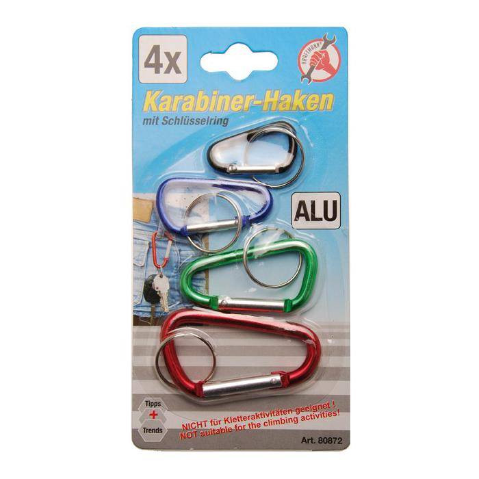 Karabinerhaken-Satz - mit Schlüsselring - ALU - 4-tlg.