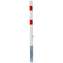 Absperrpfosten - Stahl - 1400mm - weiß/rot - zum Einbetonieren - mit/ohne Öse - mit Bodenhülse - herausnehmbar - verschließbar