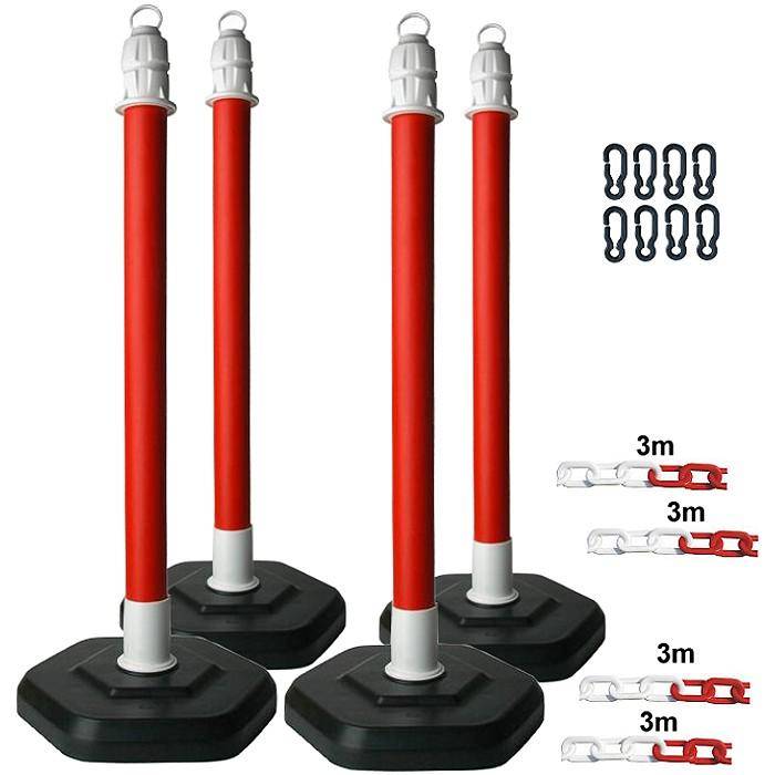 Kettenpfostenset - 4 Kettenpfosten - 4 x 3 m Kunststoffkette - mit Öse - Höhe 1000 mm