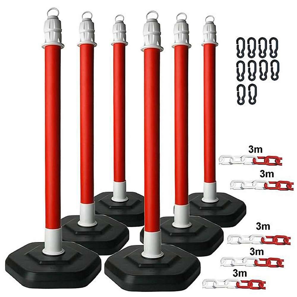 Kettenpfostenset - 6 Kettenpfosten - 5 x 3 m Kunststoffkette - mit Öse - Höhe 1000 mm