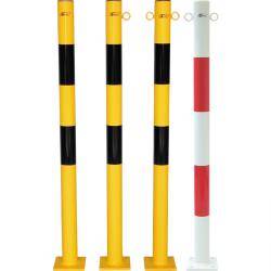 Absperrpfosten - Stahl - Höhe 1010 mm - weiß/rot o. schwarz/gelb - mit Bodenplatte - mit 2 Ösen - Gewicht Kg 4,3