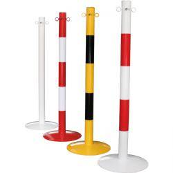 Kettenpfosten - Stahl - mit Ösen - 1000mm - ca. 7kg - rot/weiß/gelb - mit Bodenplatte