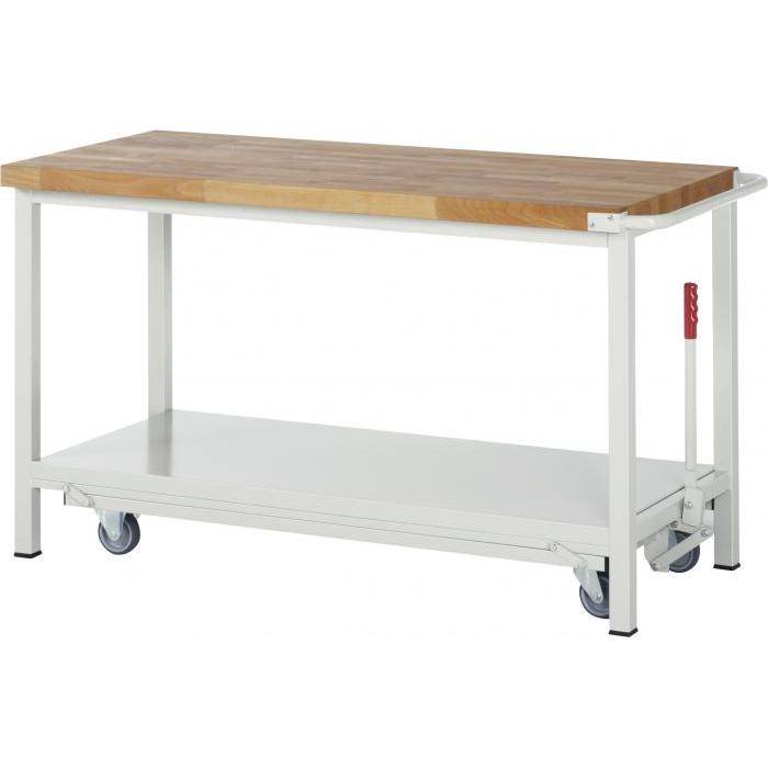 Werkbank B8 - stationär/mobil - Breite 1500 mm - max. 1250/ 450 kg - Buche-Massiv-Arbeitsplatte: 700 x 40 mm (Tiefe x Stärke), mit beidseitig 2 kreu