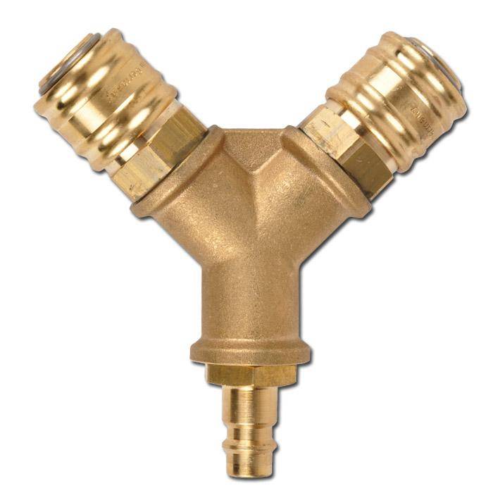 Luftverteiler - Messing - 2 Kupplungsdosen NW 12 - 1 Kupplungsstecker NW 12