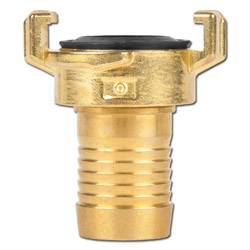 Eine Messing-Gartenschlauchanschluss mit geripptem Verbinder und Gummidichtung, verwendet zum Sichern von Schläuchen zur Verhinderung von Wasserlecks.