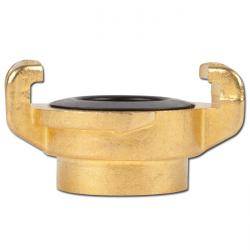 Messingschlauchverbinder mit zwei Klauenkupplungen, konzipiert für eine sichere Befestigung an kompatiblen Schläuchen oder Geräten.