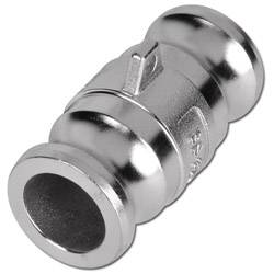 Ein glänzender Metallrohrverschluss mit einer zylindrischen Form, ausgestattet mit einer Klammer für einfache Befestigung, konzipiert für Klempnerarbeiten.