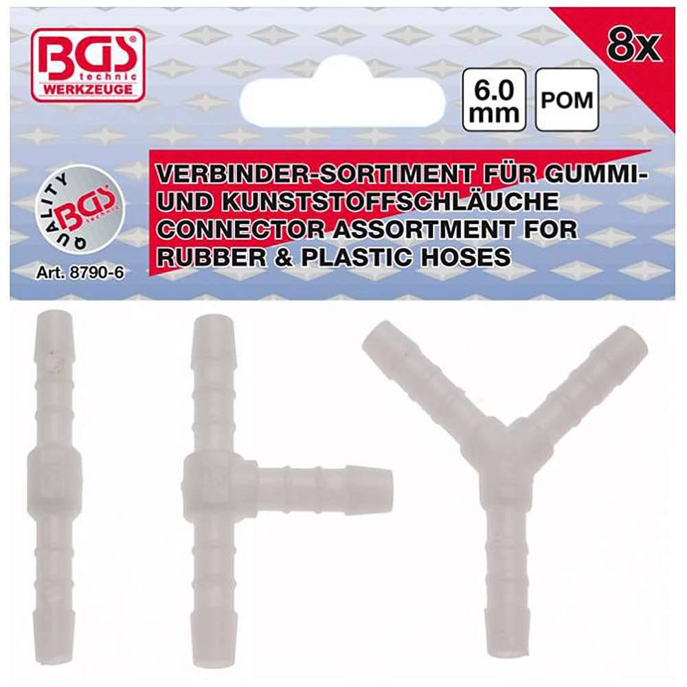 Schlauchverbinder-Sortiment - I, Y und T Verbinder - 6 mm - 8-tlg.