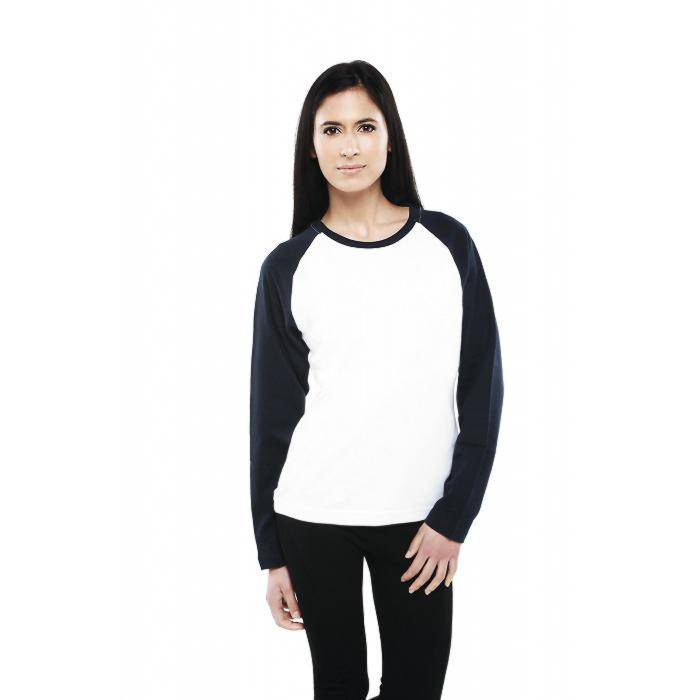 Restposten - Shirt "Raglan" Long Sleeve - Damen 100% BW - 220 g/m² Beruf - weisser Körper mit rosa Leisten