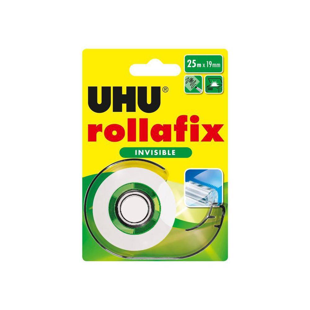 UHU rollafix - lösemittelfrei - Abroller + 1 Nachfüllrolle, 25 m x 19 mm, beschriftbar