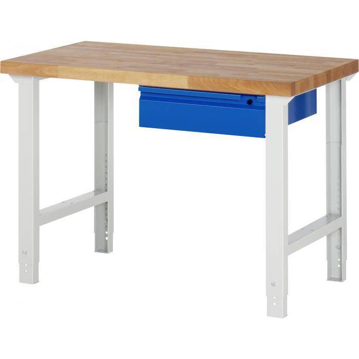 Werkbank B7 - höhenverstellbar - max 750 kg - Breite 1,25 m - mit Schublade