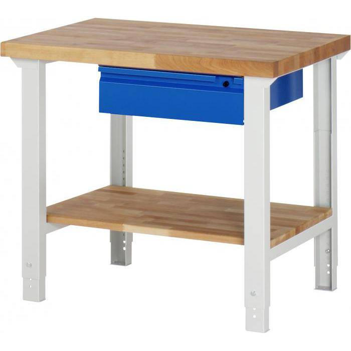 Werkbank B7 - höhenverstellbar - max 750 kg - Breite 1 m - mit Ablage & Schublade