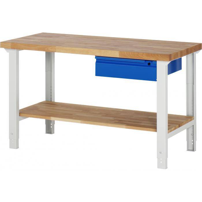 Werkbank B7 - höhenverstellbar - max 750 kg - Breite 1,5 m - mit Ablage & Schublade