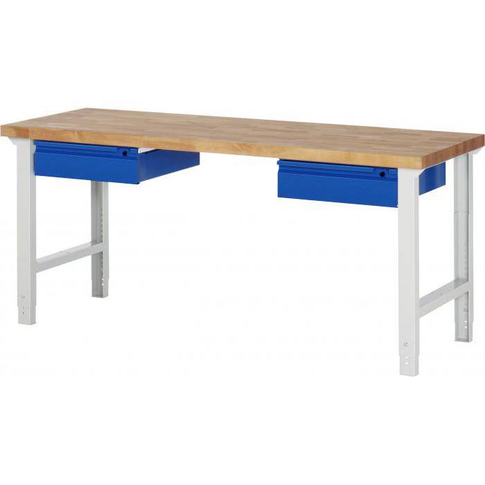 Werkbank B7 - höhenverstellbar - max 750 kg - Breite 2 m - mit Schubladen