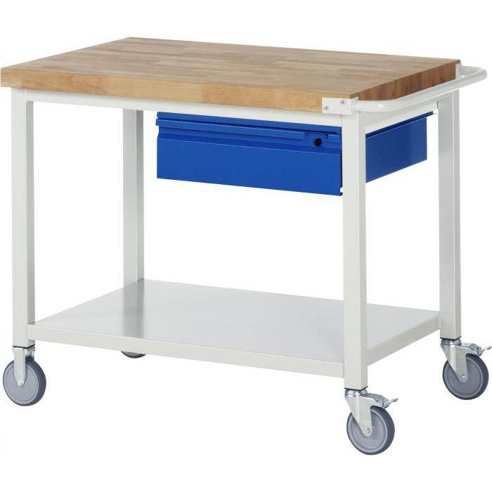 Werkbank B8 - fahrbar - max. 450 kg - Breite 1 m - mit Ablageboden & Schublade