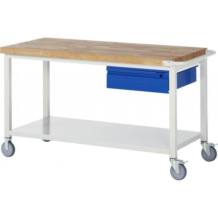 Werkbank B8 - fahrbar - max. 450 kg - Breite 1,5 m - mit Ablageboden & Schublade
