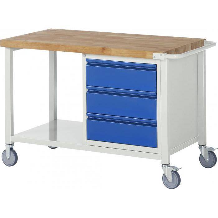 Werkbank B8 - fahrbar - max. 450 kg - Breite 1,25 m - mit Ablageboden/ Unterbau